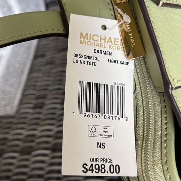 Michael Kors Carmen Large Leather NS Tote Light Sage Multi - Picture 5 of 16